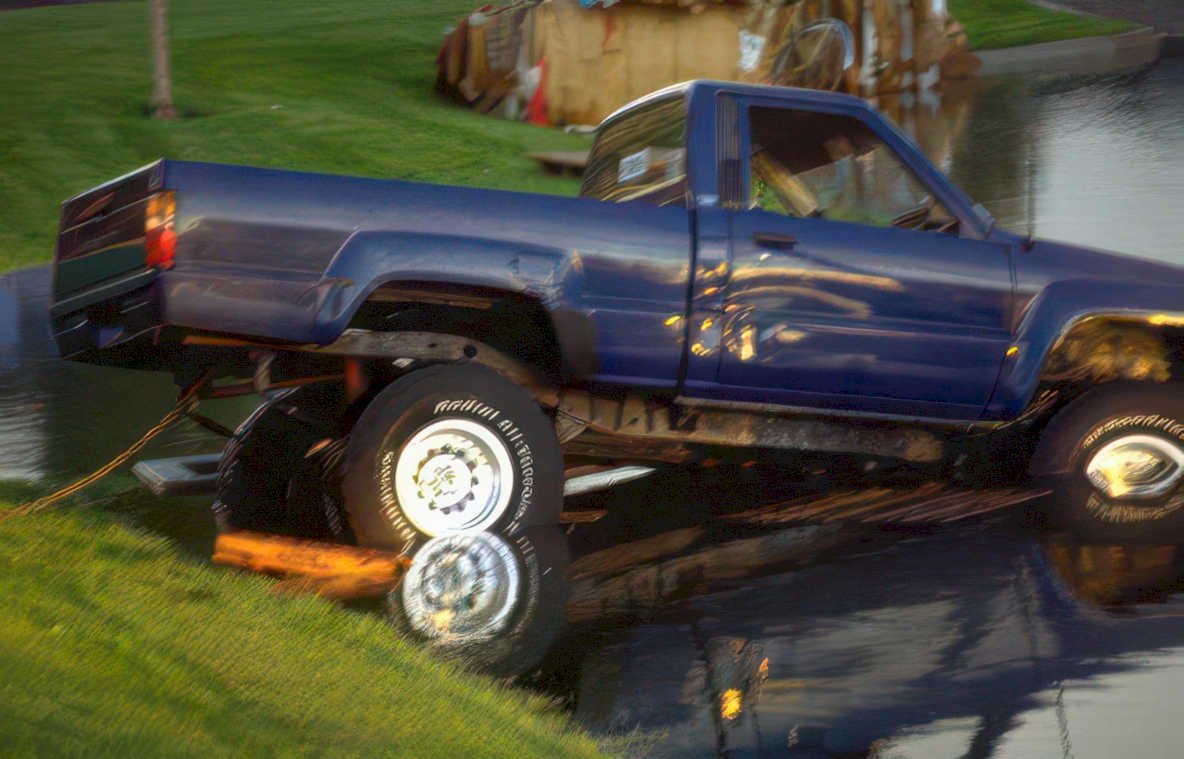 blue toyota pickup Vintage A4 Photo Print