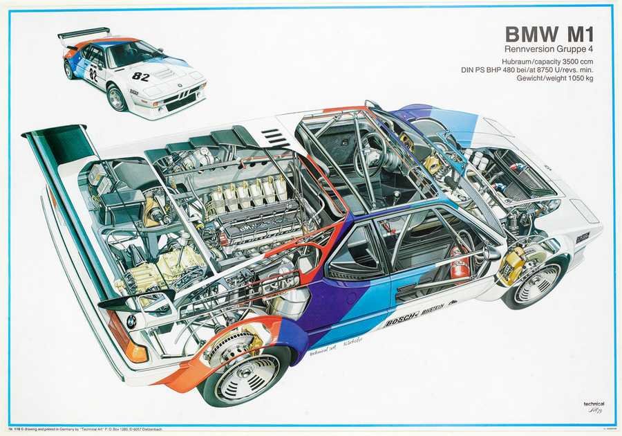 bmw m1 cutaway A4 Photo Print