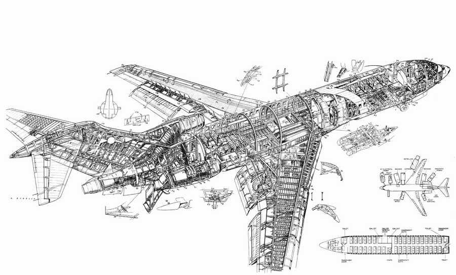 boeing 727 cutaway A4 Photo Print