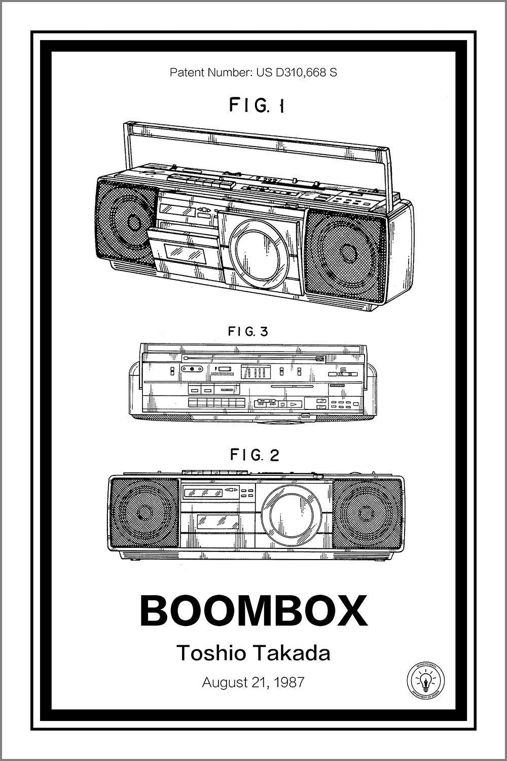 boombox patent print white A4 Photo Print