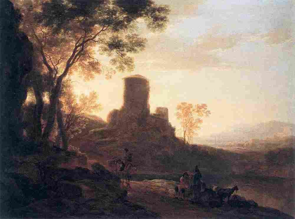 both Italian Landscape with Ruined Tower Art A4 Photo Print