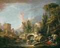 bouc River Landscape with Ruin and Bridge Art A4 Photo Print