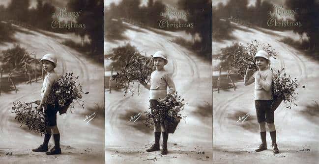 boy carrying mistletoe berries tree basket carrier 3x antique christmas 49943 A4 Photo Print