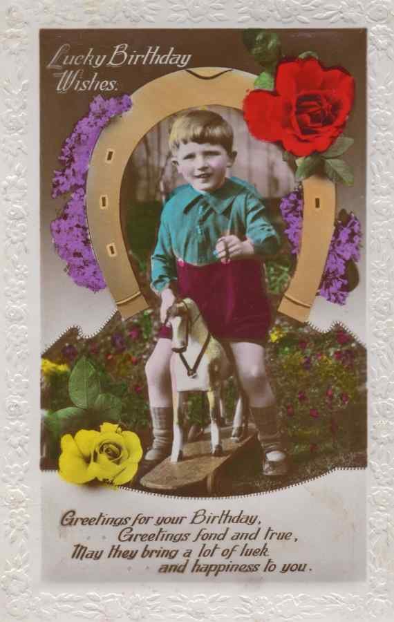 boy pulling braces on rocking horse cowboy style greetings 148988 A4 Photo Print