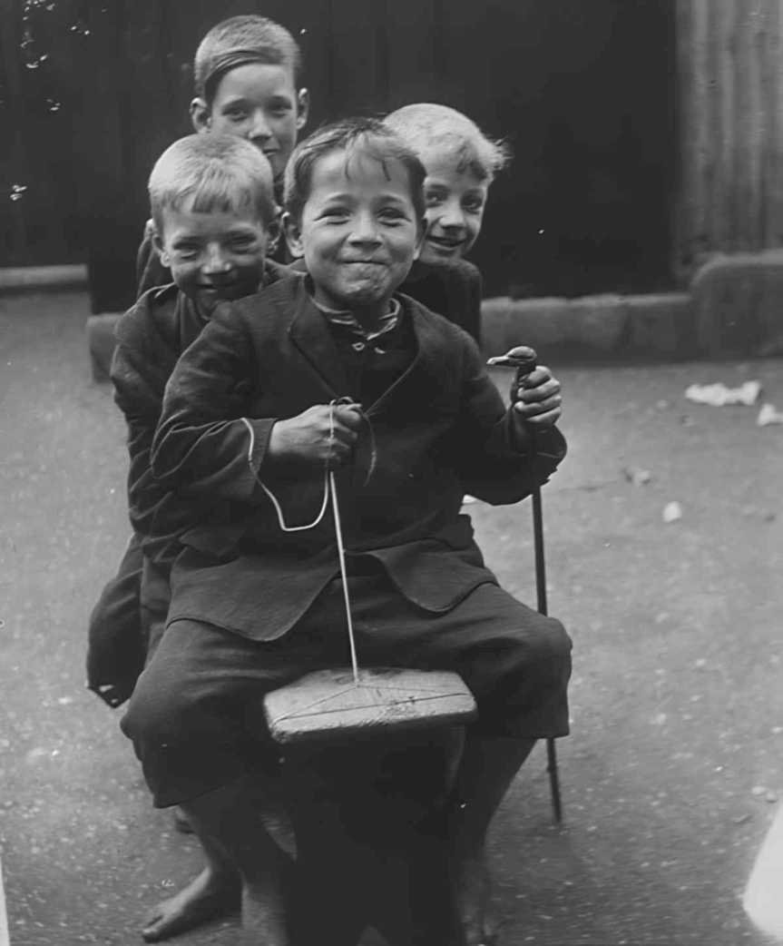 boys spinning top Vintage world war A4 Photo Print