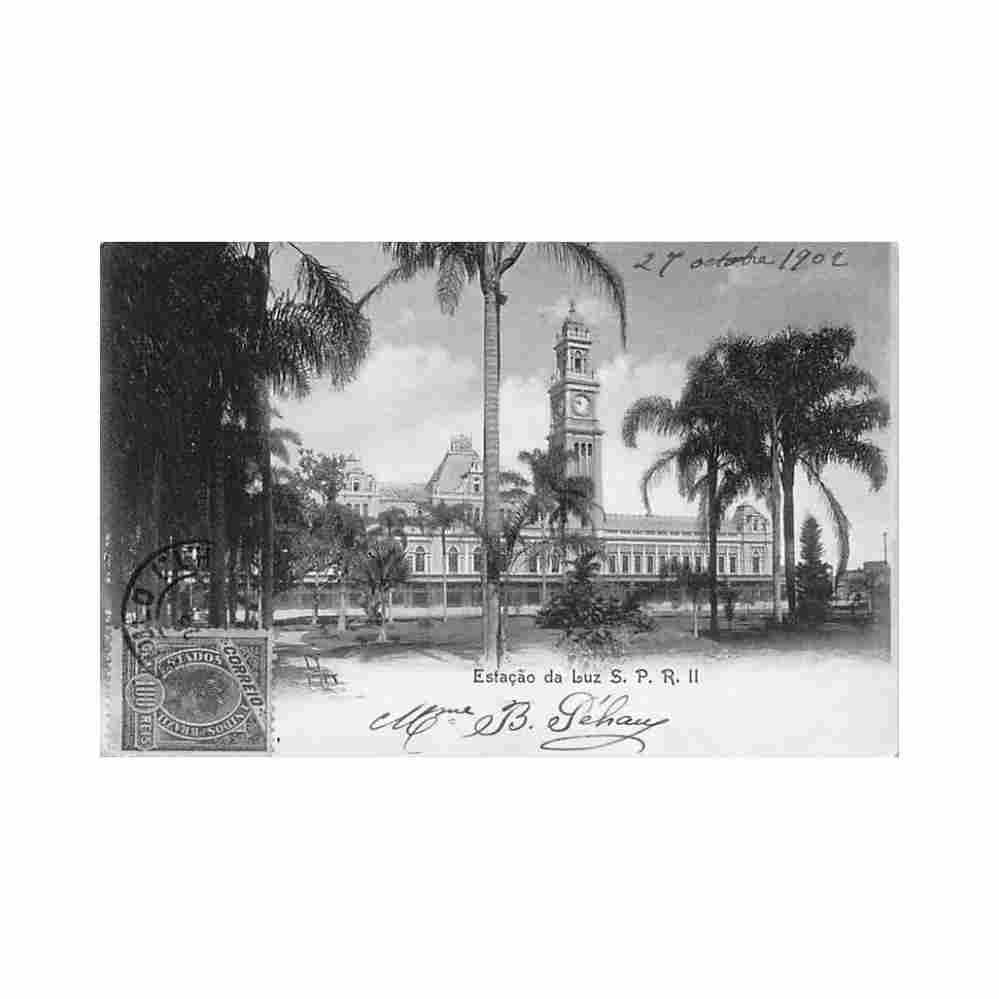 brasil sao paulo estacao da luz spr ii ed gaensly Vintage A4 Photo Print