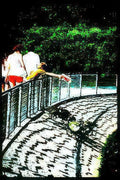 bridge people dog Vintage A4 Photo Print