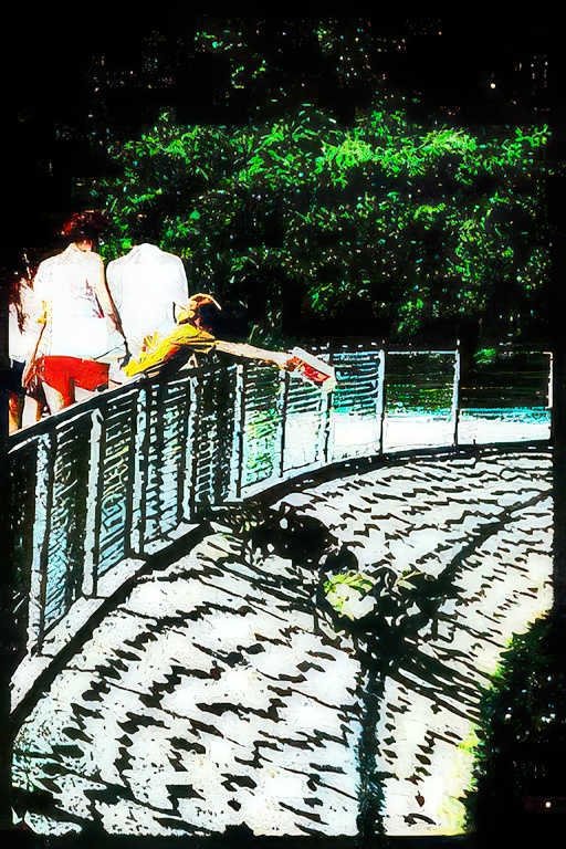 bridge people dog Vintage A4 Photo Print