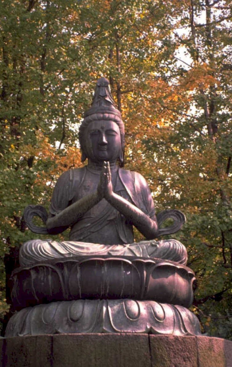 bronze buddha autumn 1980s 1990s A4 Photo Print