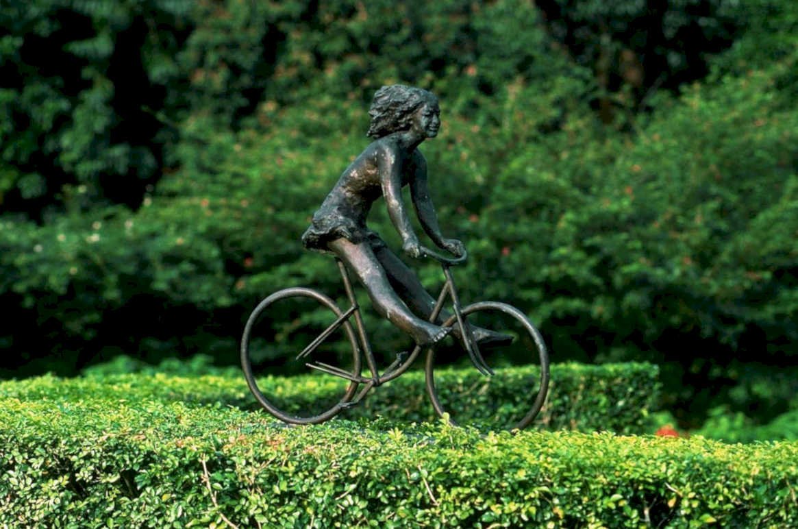 bronze cyclist garden1980s 1990s A4 Photo Print