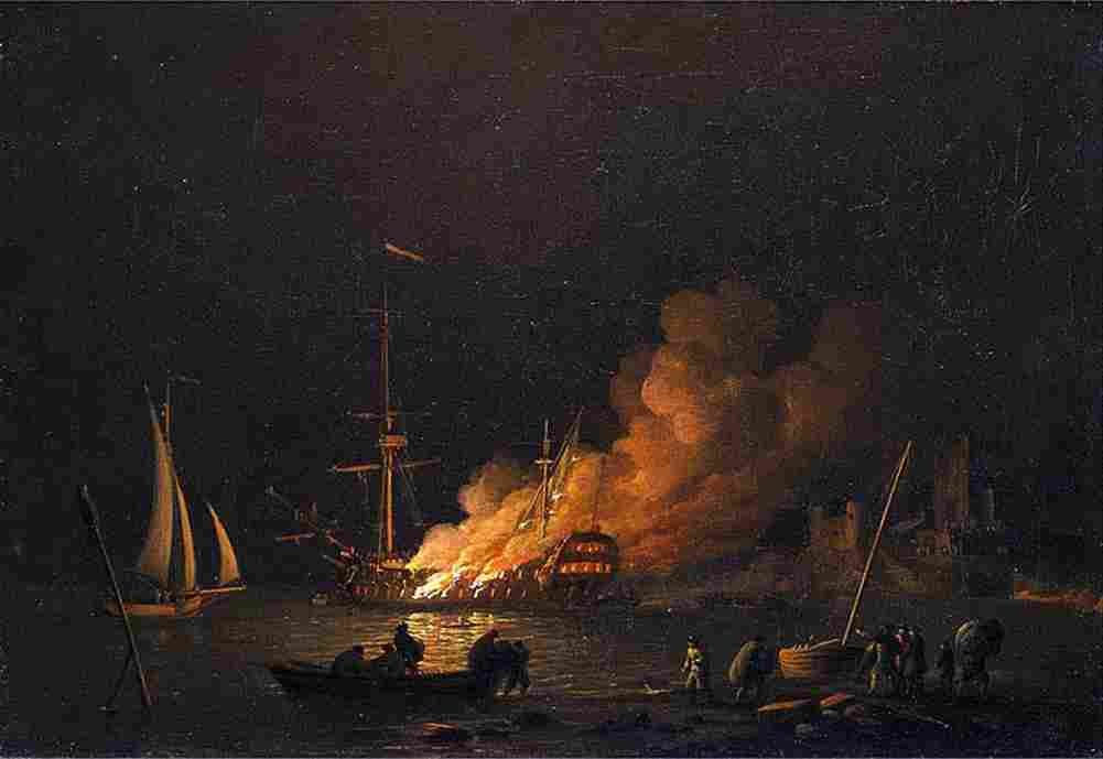 brooking Ship on Fire at Night Art A4 Photo Print