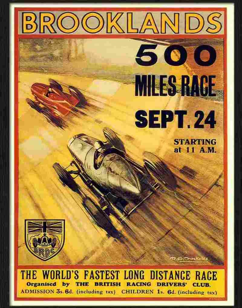 brooklands 500 mile race racing poster 1930s Advert A4 Photo Print