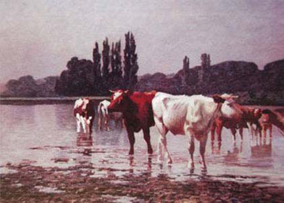 burke Watering Cattle Art A4 Photo Print
