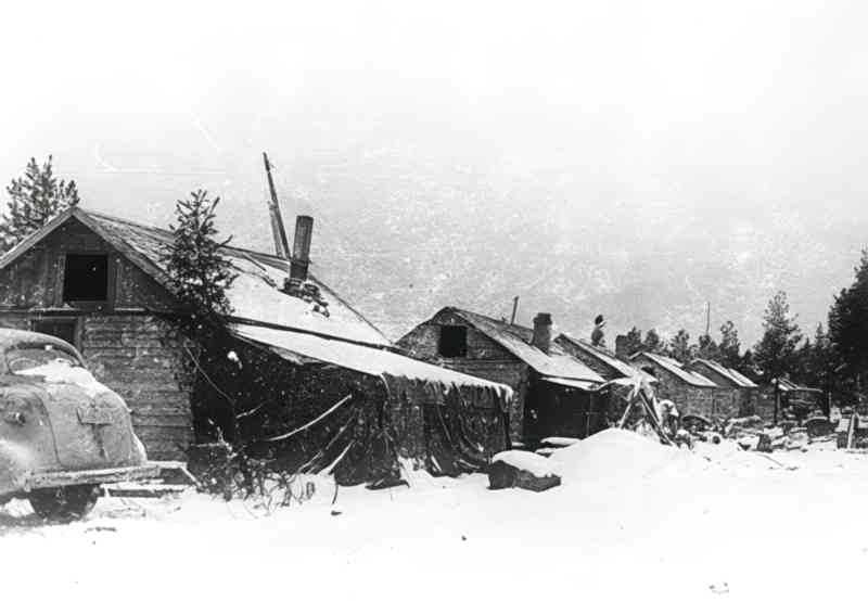 cabins snow outpost Vintage world war A4 Photo Print