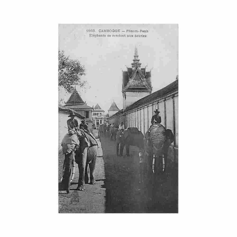 cambodia phnom penh elephants going to the stables p dieulefils 1663 cambodge phnom penh elephants se renda Vintage A4 Photo Print