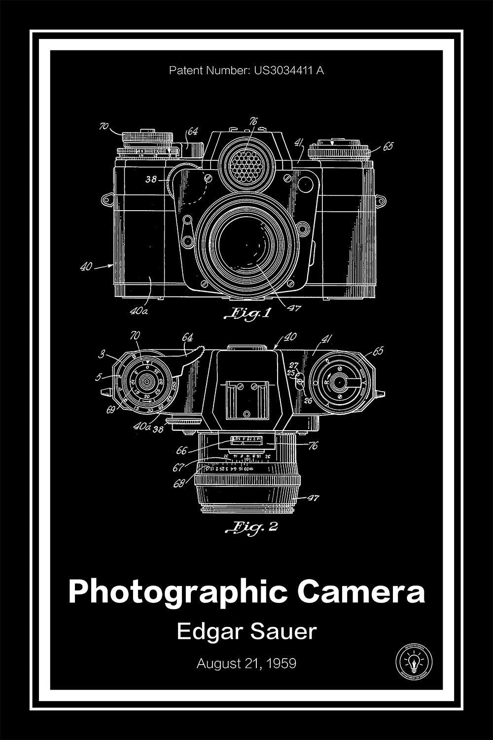 camera patent print black A4 Photo Print