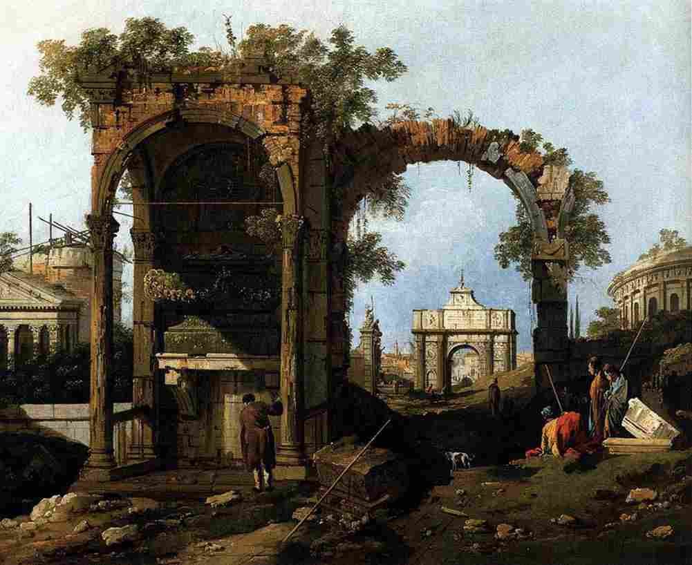 canal Capriccio with Classical Ruins Art A4 Photo Print