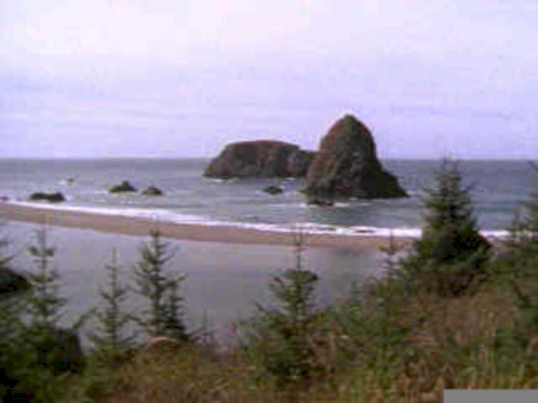 cannonbeach haystackrock overcast1980s 1990s A4 Photo Print