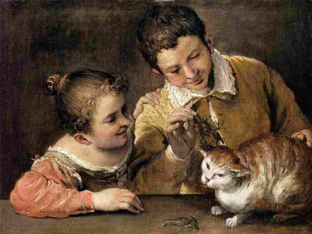 carr Two Children teasing a cat Art A4 Photo Print