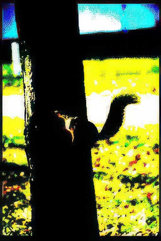 cat window foliage Vintage A4 Photo Print