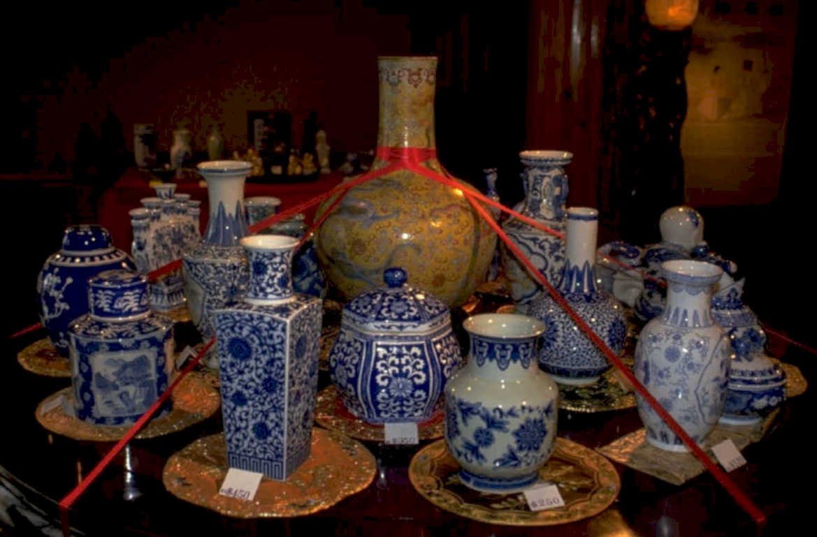 ceramic blue vases 1980s 1990s A4 Photo Print