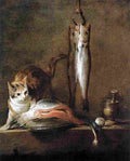 char Still Life with Cat and Fish Art A4 Photo Print