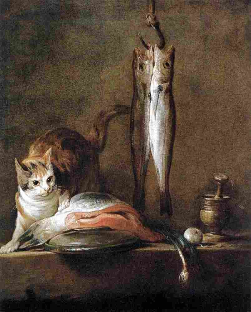 char Still Life with Cat and Fish Art A4 Photo Print