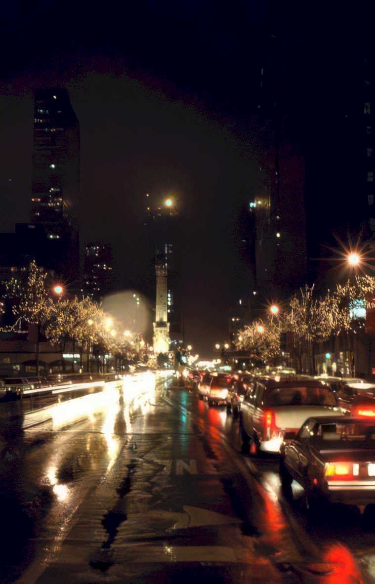 chicago night cityscape Vintage A4 Photo Print