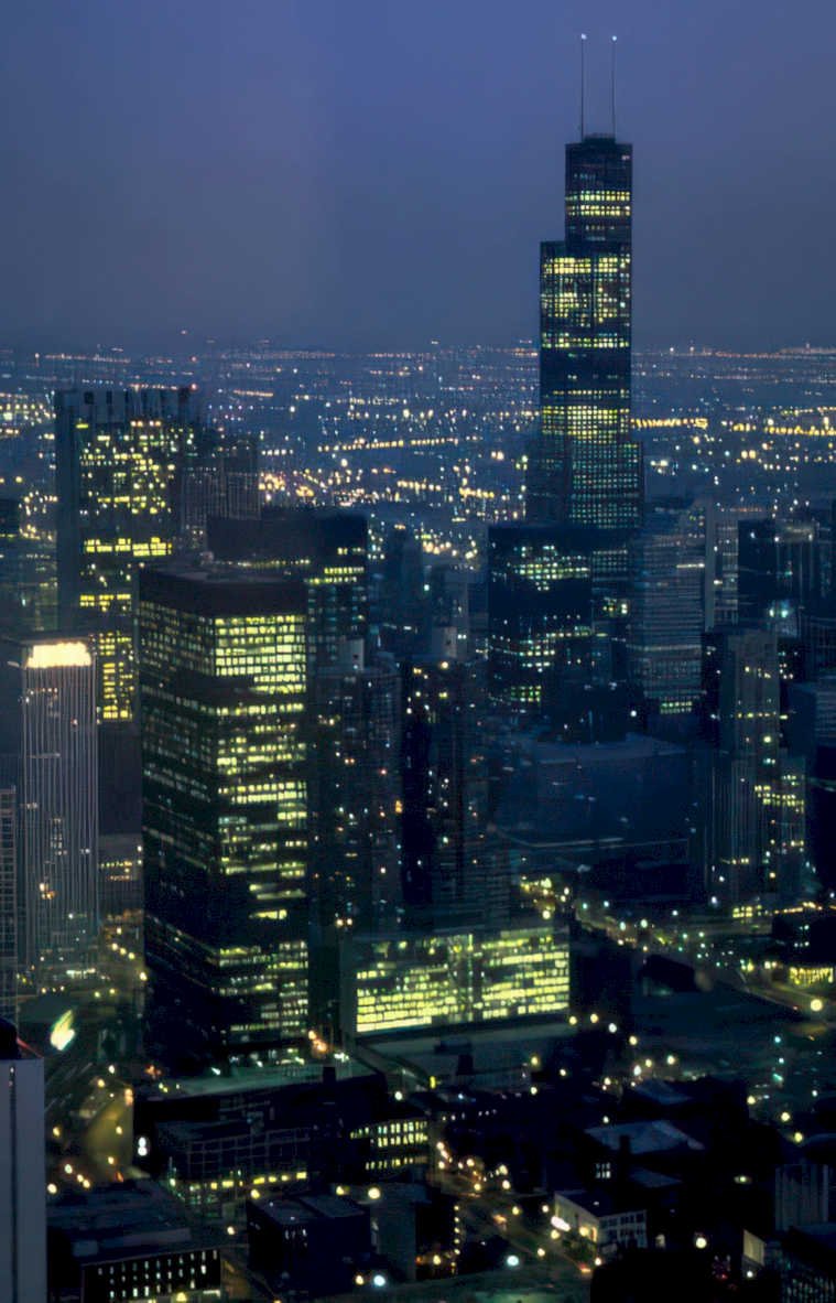 chicago night hancock Vintage A4 Photo Print