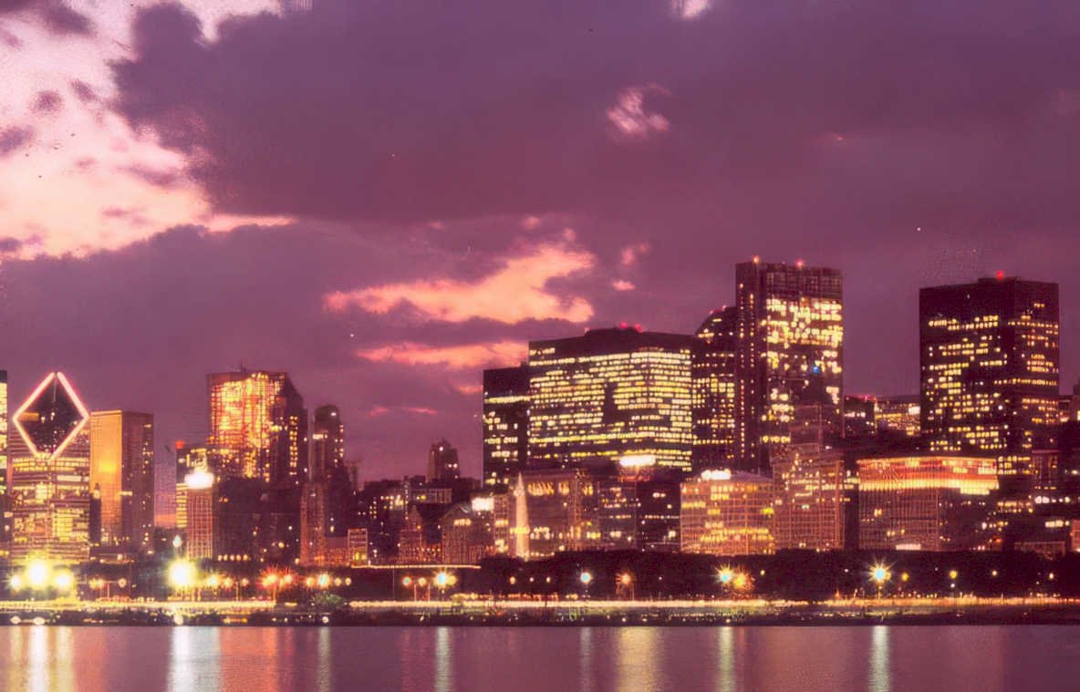 chicago night skyline Vintage A4 Photo Print