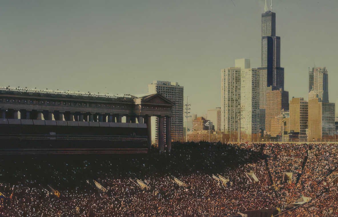 chicago skyline crowd Vintage A4 Photo Print