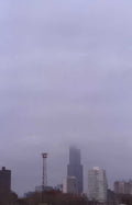 chicago skyline fog Vintage A4 Photo Print