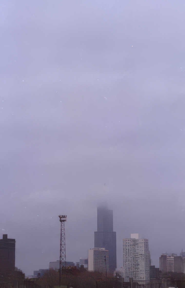 chicago skyline fog Vintage A4 Photo Print