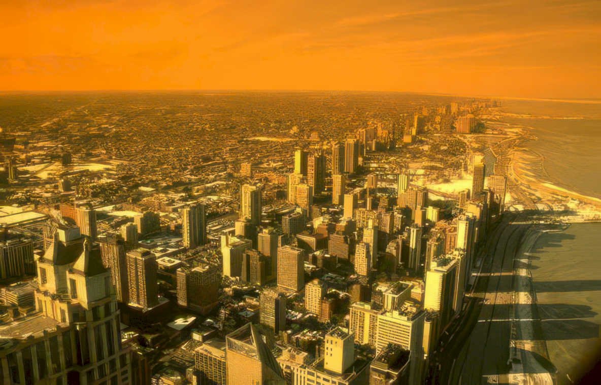 chicago skyline goldenhour Vintage A4 Photo Print