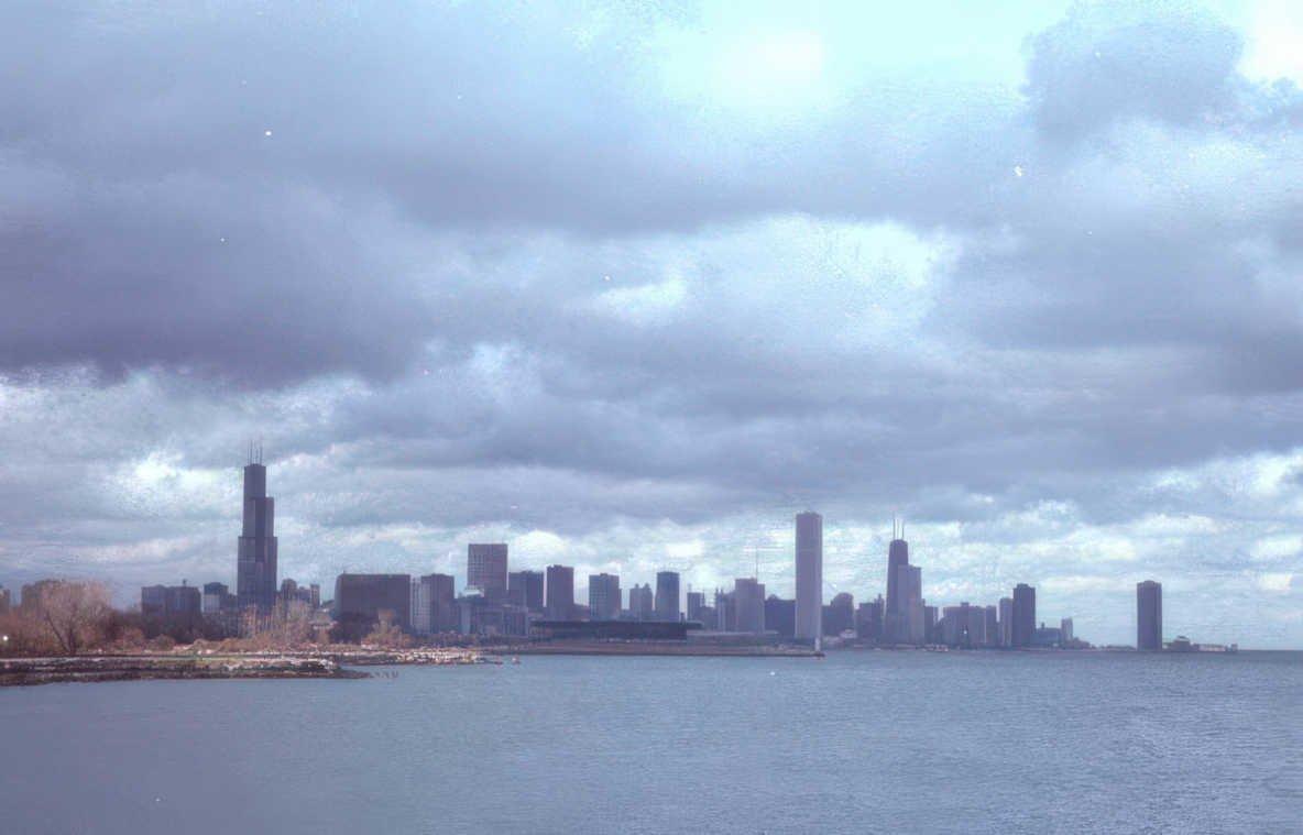 chicago skyline lake 2 Vintage A4 Photo Print