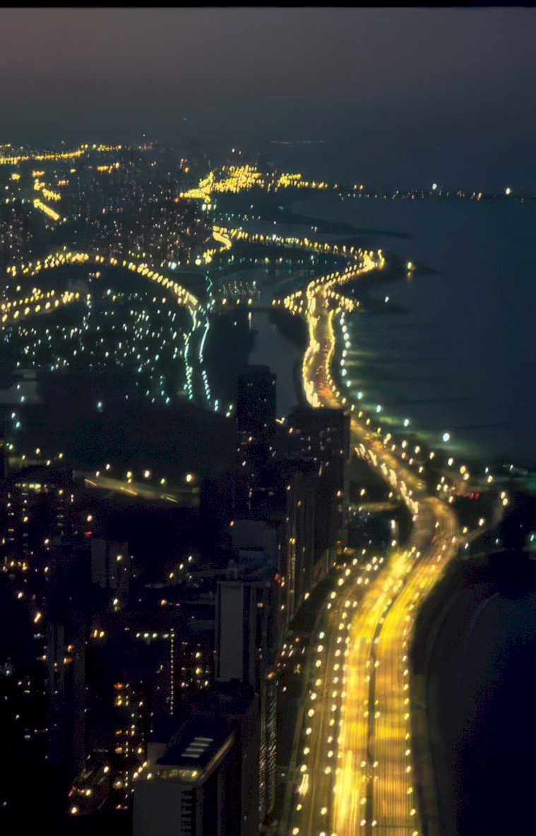 chicago skyline night 1 Vintage A4 Photo Print