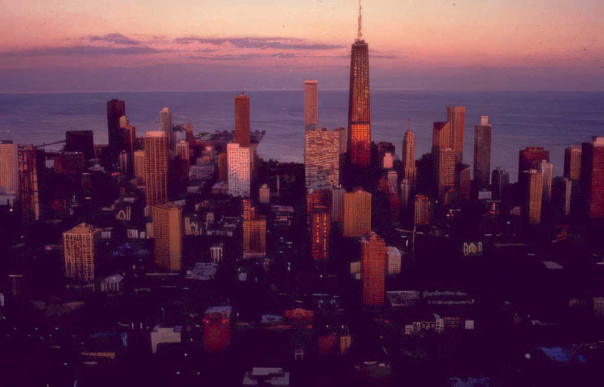 chicago skyline sunrise Vintage A4 Photo Print