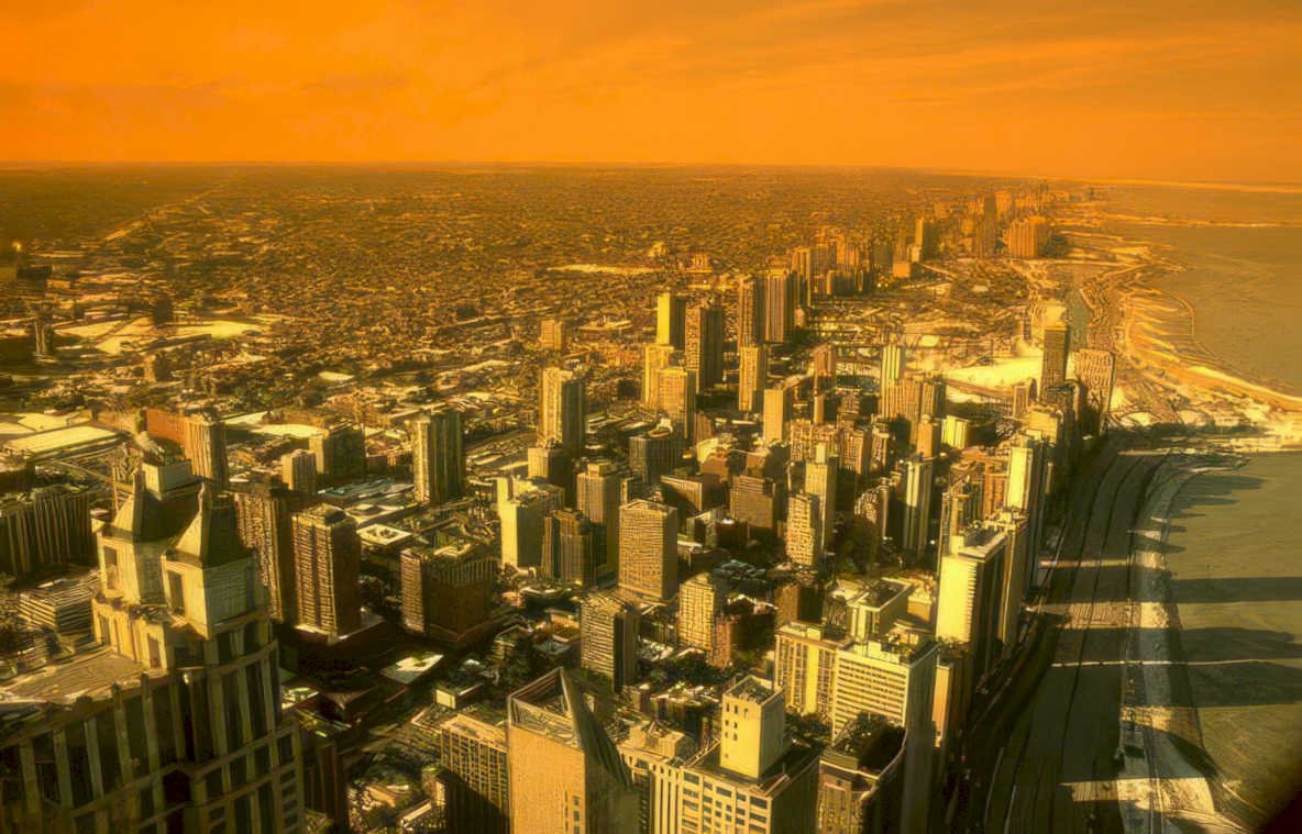 chicago sunset cityscape Vintage A4 Photo Print