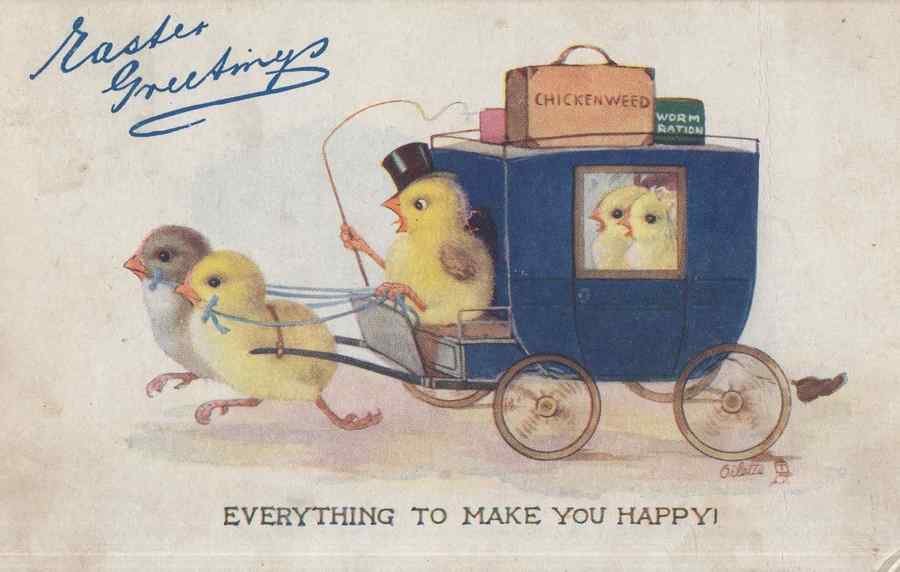 chicken weed transportation carriage antique chick greetings 156151 A4 Photo Print