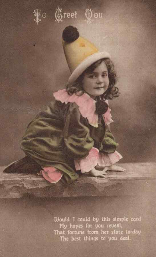child dressed as circus clown antique greetings 125015 A4 Photo Print