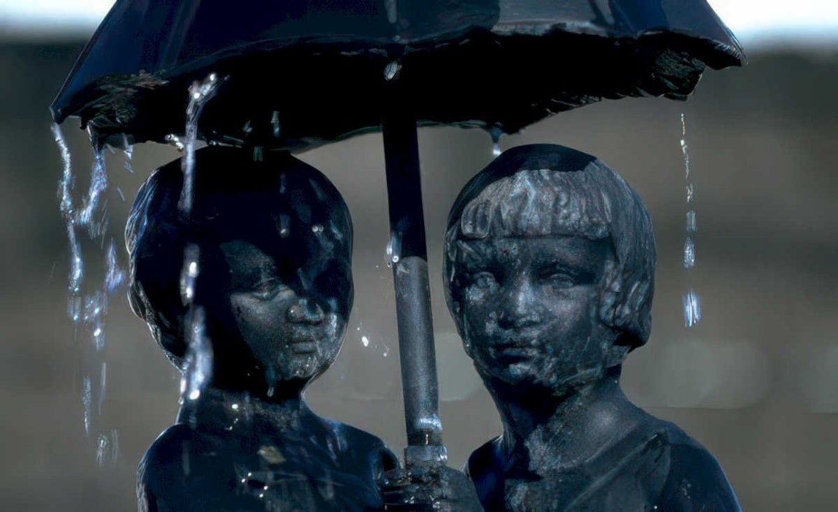 children umbrella rain Vintage A4 Photo Print