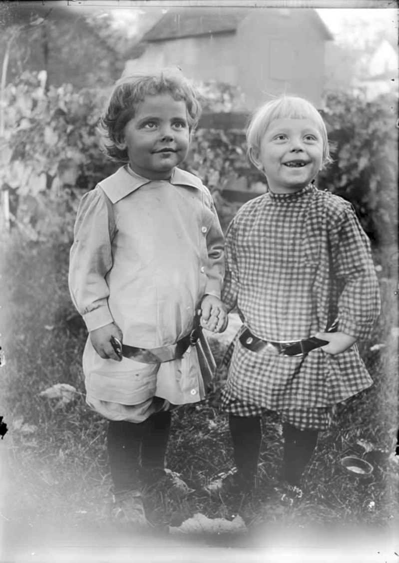 children yard building Vintage world war A4 Photo Print