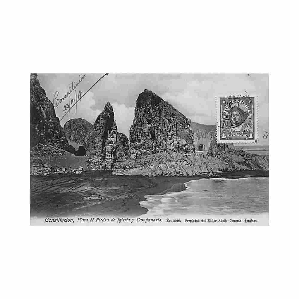 chile constitucion plaza ii piedra de iglesia y campanario ed adolfo conrad 2020 Vintage A4 Photo Print