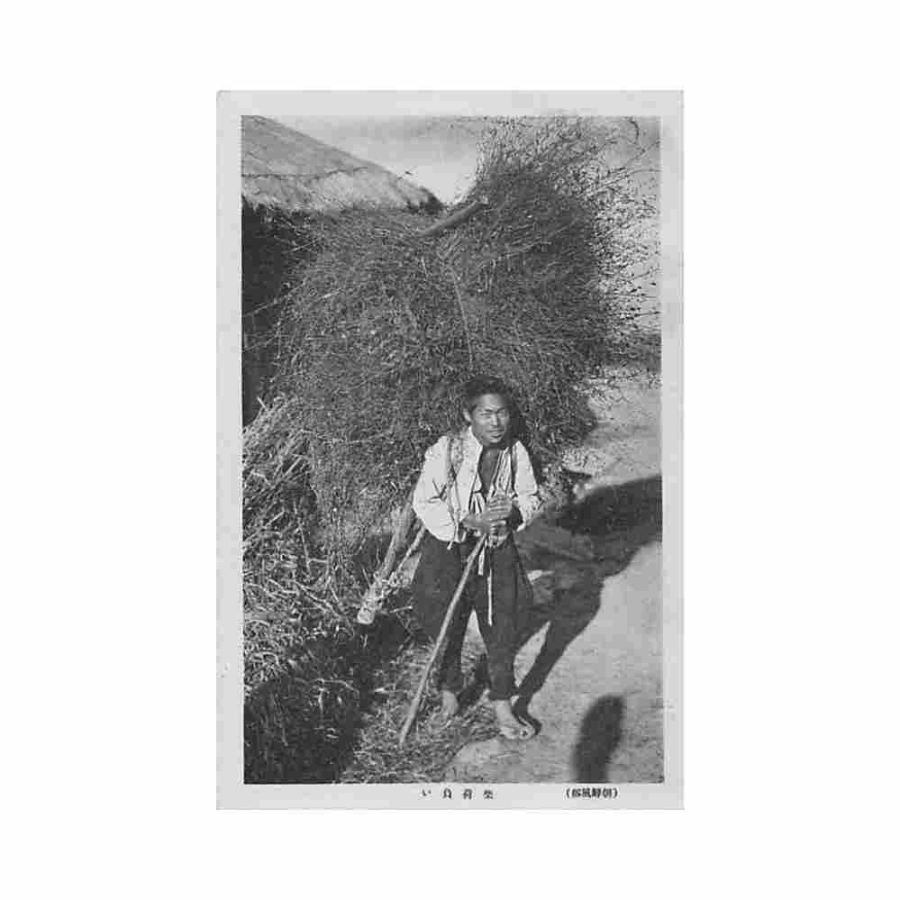 china peasant carrying grass Vintage A4 Photo Print