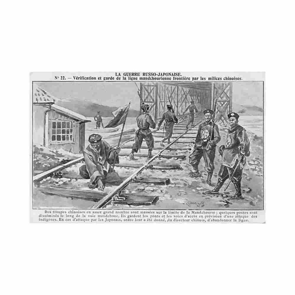 china russo japanese war checking and guarding the railway line on the border of manchuria by militiamen Vintage A4 Photo Print