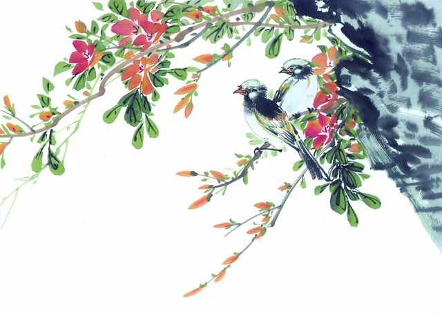 chinese master paintings birds floral c art b0157 A4 Photo Print