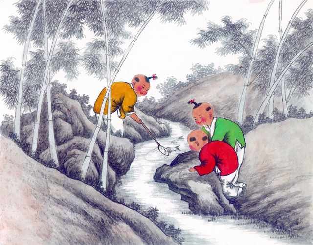 chinese master paintings kids c art k010 A4 Photo Print