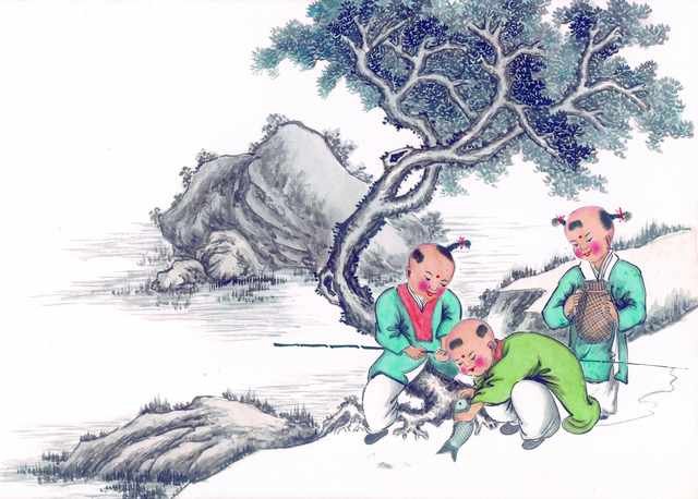 chinese master paintings kids c art k024 A4 Photo Print