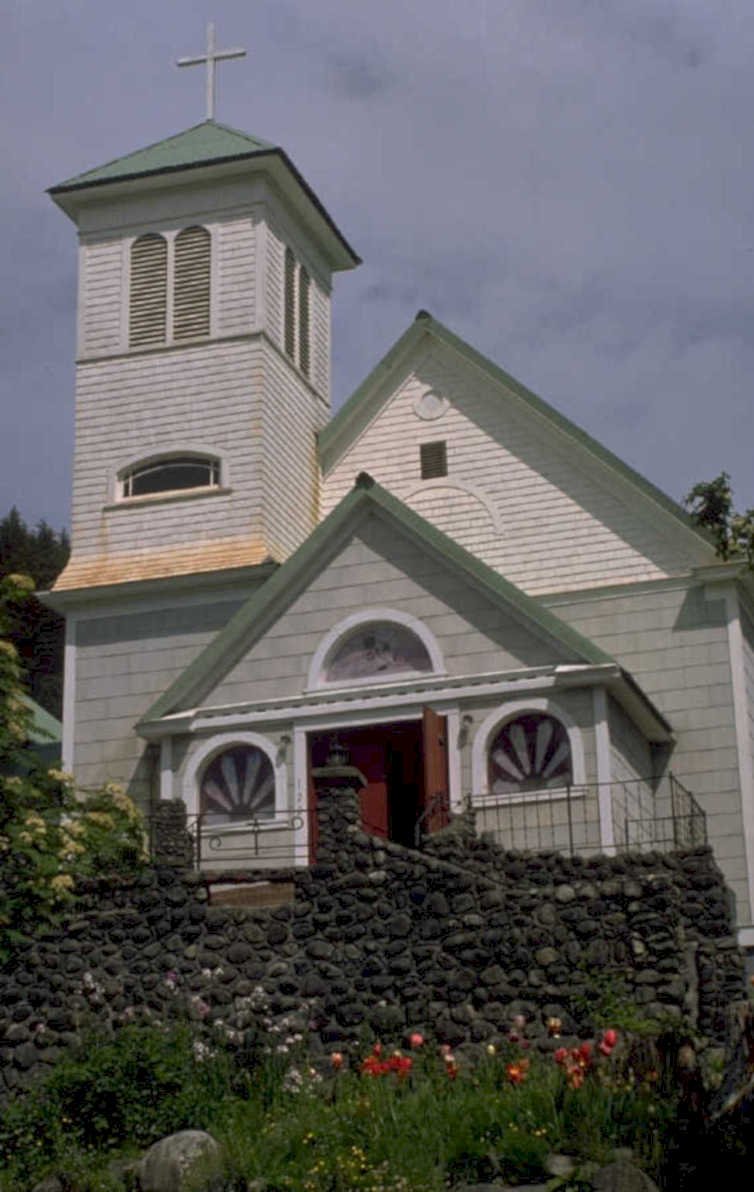 church exterior tulips 1980s 1990s A4 Photo Print