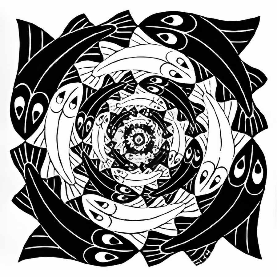 circular fish mc escher 1956 A4 Photo Print